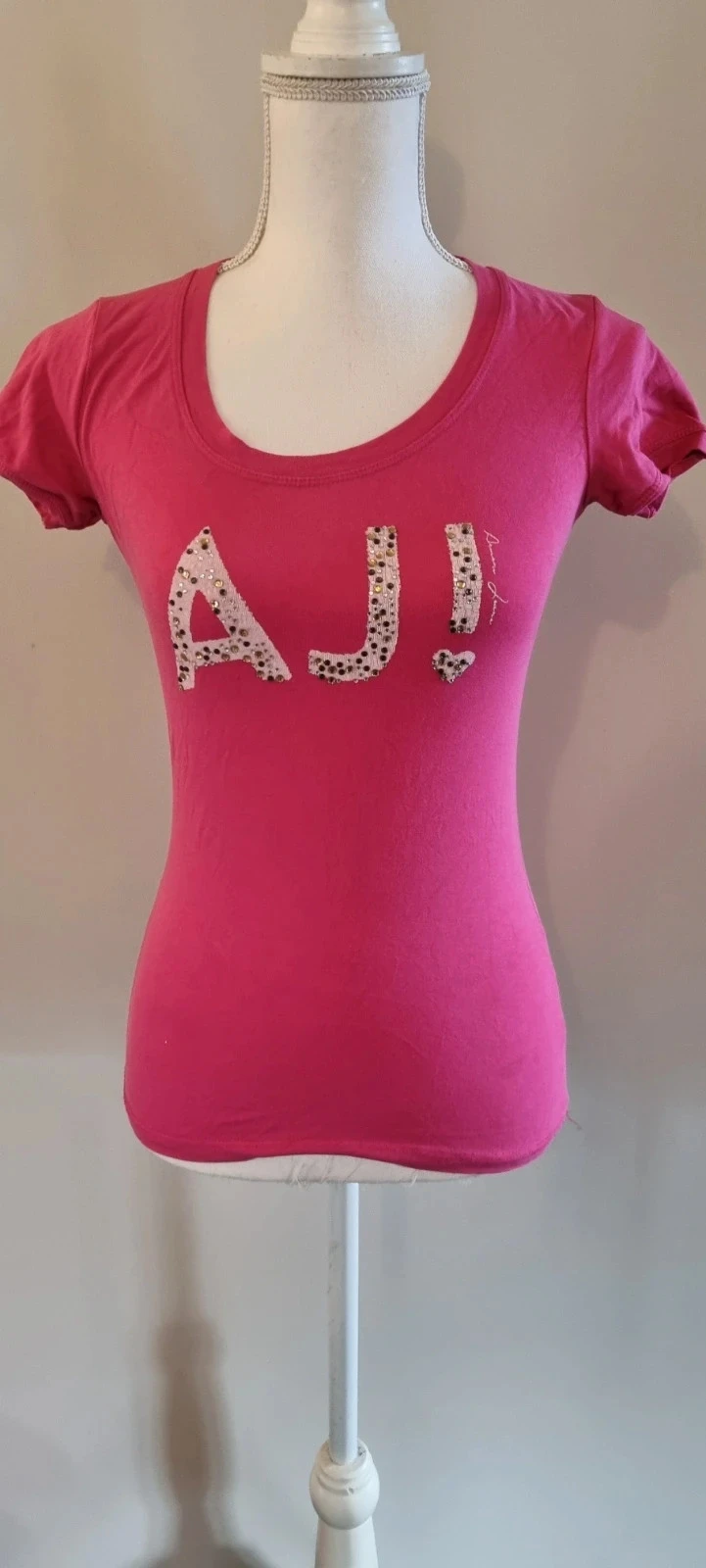 Tee-shirt haut rose Armani jeans - Strass - jolie portée - Taille M/38